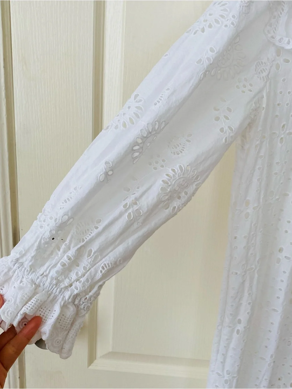 $495 LoveShackFancy Elspeth White Lace Crochet Scalloped Broderie Shirt Dress XS - Picture 7 of 15